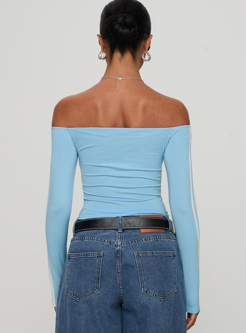back view of model wearing Princess Polly One And Only Long Sleeve Top Blue Full Sleeves straight 