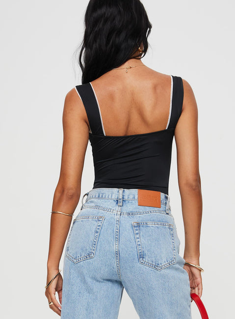 back view of model wearing Princess Polly Keating Bodysuit Black Sleeveless Bodysuit 