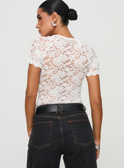 back view of model wearing Princess Polly Giallo Bodysuit White Short Sleeve Bodysuit 
