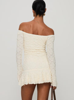 back view of model wearing Princess Polly Vancesca Strapless Mini Dress Cream Straight Neck 