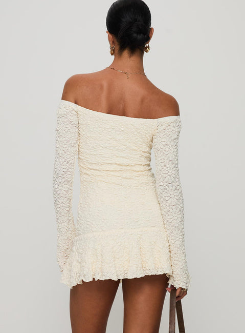 back view of model wearing Princess Polly Vancesca Strapless Mini Dress Cream Straight Neck 