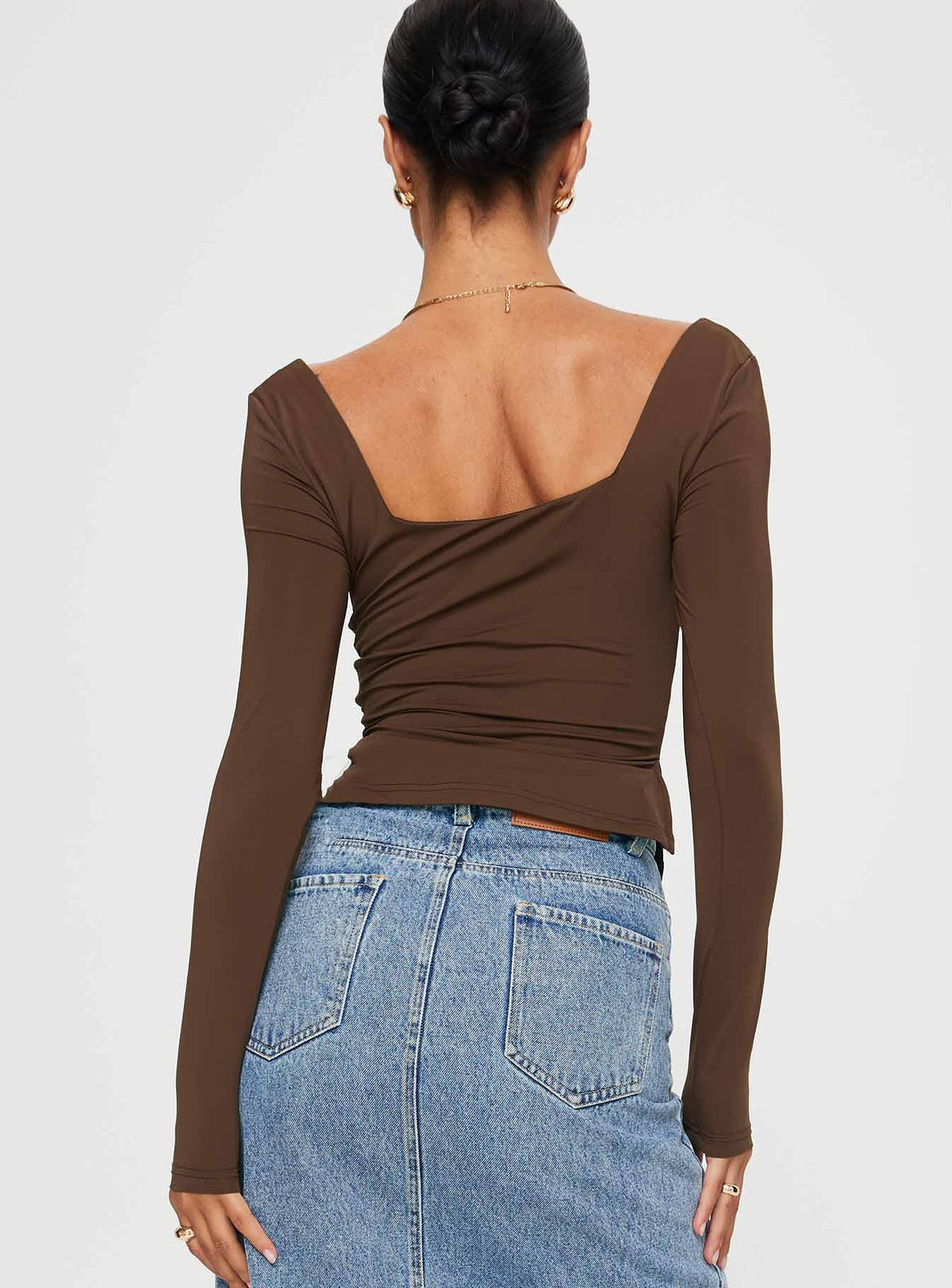product Princess Polly Full Sleeves Square Neck  Rehna Long Sleeve Top Brown