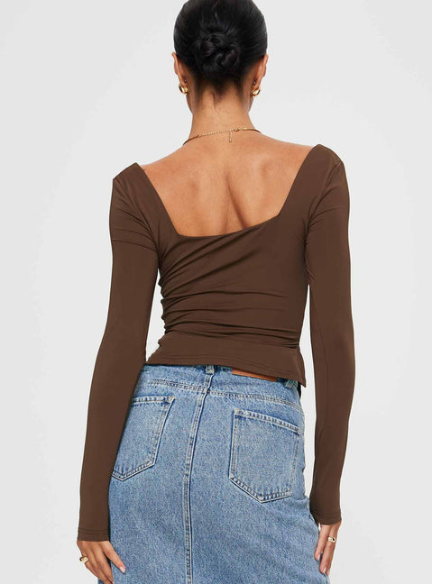 product Princess Polly Full Sleeves Square Neck  Rehna Long Sleeve Top Brown