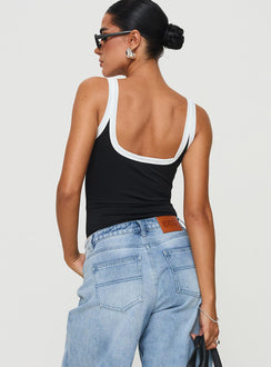 back view of model wearing Princess Polly Astrea Bodysuit Black / White Sleeveless Bodysuit 