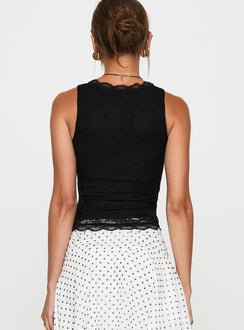 back view of model wearing Princess Polly Far Away Top Black Sleeveless V-Neck 