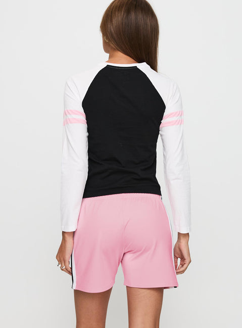 back view of model wearing Princess Polly Bend It Athletic Shorts Pink Low Rise Shorts 