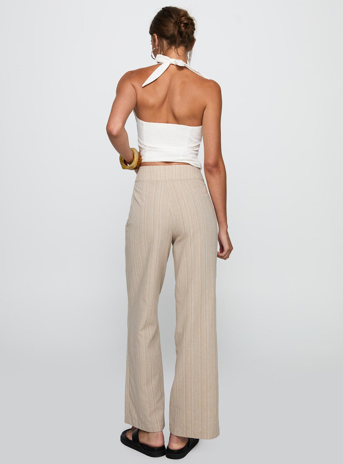 back view of model wearing Princess Polly Rush Hours Tie Up Pants Beige Pants 