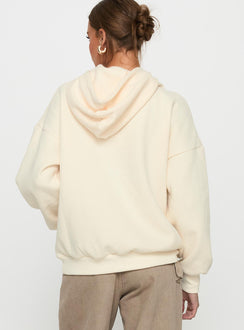 back view of model wearing Princess Polly Sweet Life Graphic Sweater Cream Longline Jumpers Jumpers 