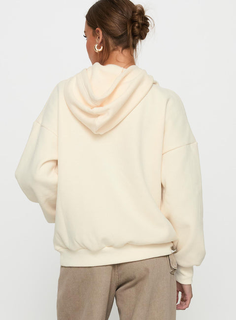 back view of model wearing Princess Polly Sweet Life Graphic Sweater Cream Longline Jumpers Jumpers 