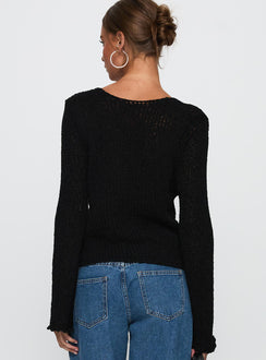 back view of model wearing Princess Polly Swain Knit Cardigan Black Cropped Jumpers Jumpers 