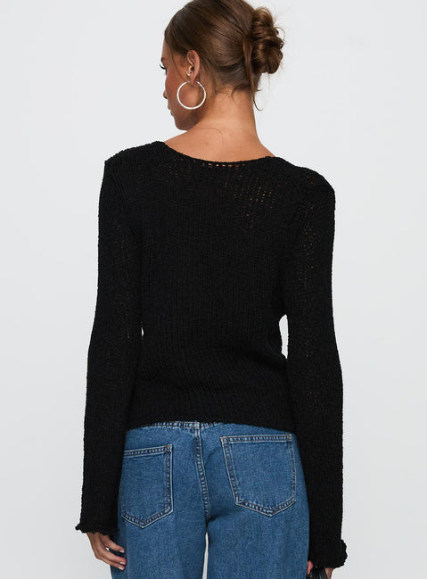 back view of model wearing Princess Polly Swain Knit Cardigan Black Cropped Jumpers Jumpers 