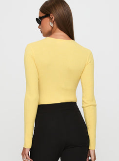 back view of model wearing Princess Polly Kerra Long Sleeve Bodysuit Lemon Long Sleeve Tops Bodysuit 