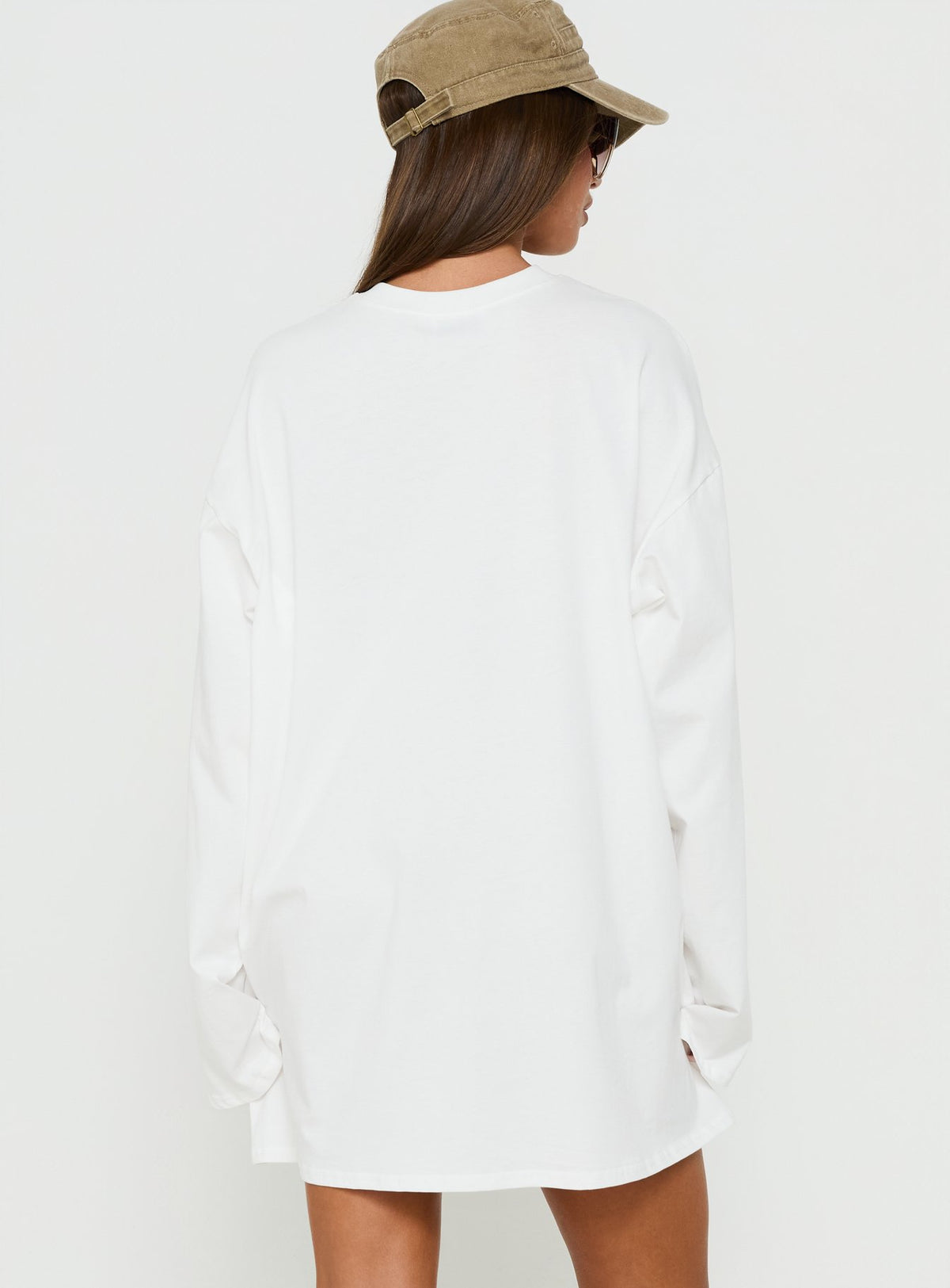 Settle Down Long Sleeve V Neck Mini Dress White