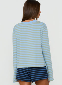 Viollette V Neck Long Sleeve Top Blue Stripe