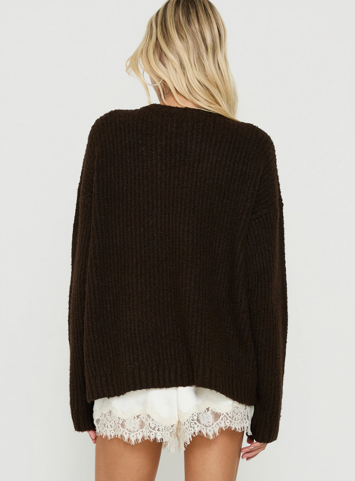 Carluna Keyhole Oversized Knit Sweater Brown