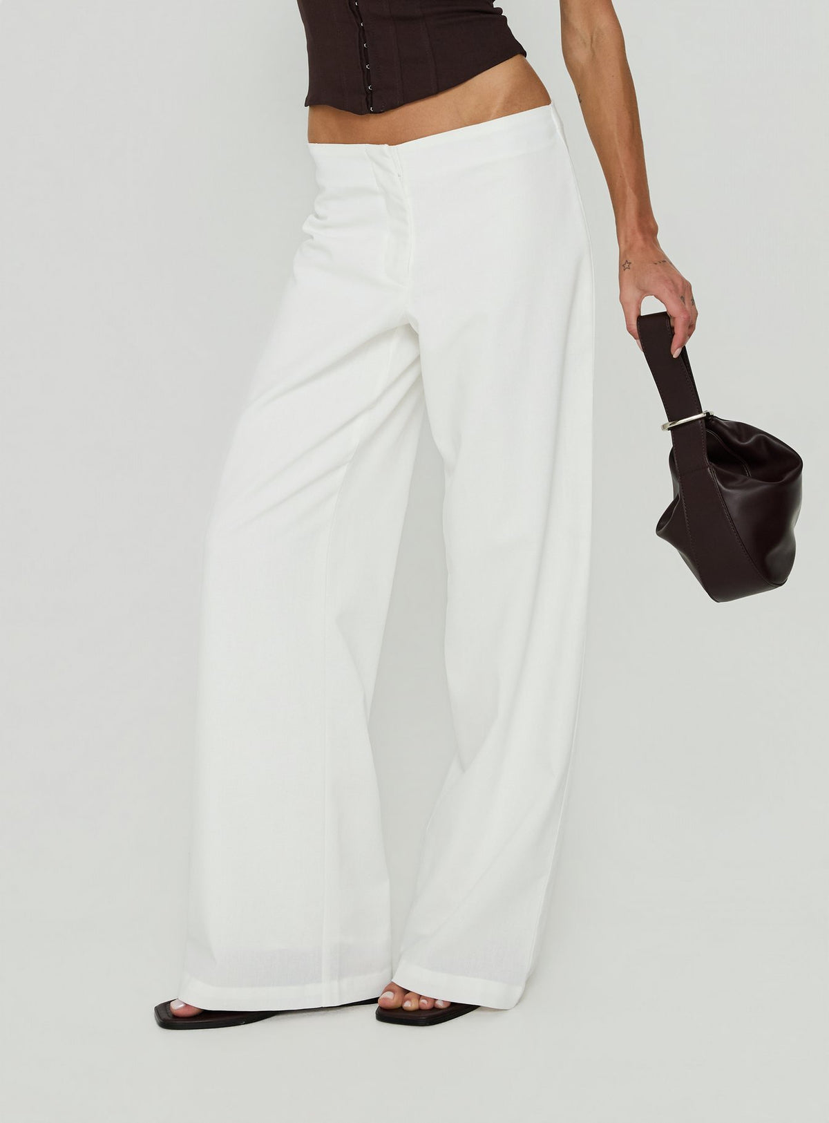 Displaying the Agazia No Waist Low Rise Straight Pants White in womens regular pants with low-rise product