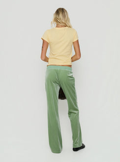 Presenting the Alba Track Pant Sage in womens-regular-pants mid-rise back view of model wearing Princess Polly