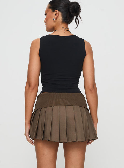 back view of model wearing Princess Polly Fantasies Pleated Mini Skort Grey High Waisted Shorts 