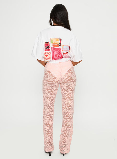 back view of model wearing Princess Polly Peru Lace Pants Pink Pants 