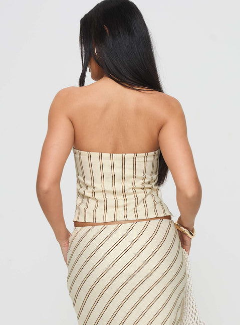 back view of model wearing Princess Polly Birdie Asymmetric Linen Blend Top Cream Sleeveless straight 