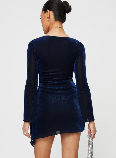 product Princess Polly High Neck  Donelli Long Sleeve Mini Dress Navy