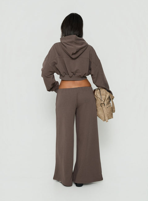 Styled Kaeya Fleece Wide Leg Low Rise Pants Grey womens-regular-pants with low-rise waist back view of model wearing Princess Polly