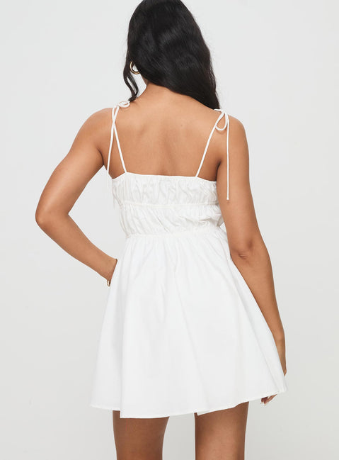 back view of model wearing Princess Polly Jacksonne Mini Dress White Scoop Neck 