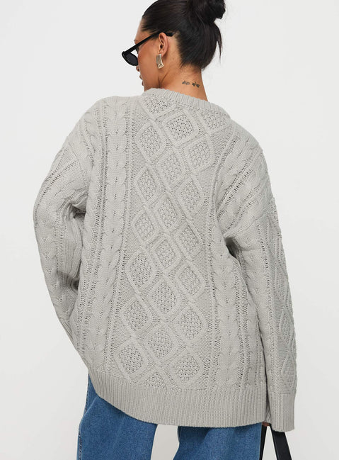back view of model wearing Princess Polly Gigi Knit Sweater Cloud Longline Jumpers Jumpers 