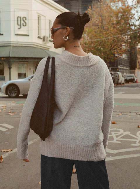 back view of model wearing Princess Polly Mich Knit Sweater Beige Jumpers 