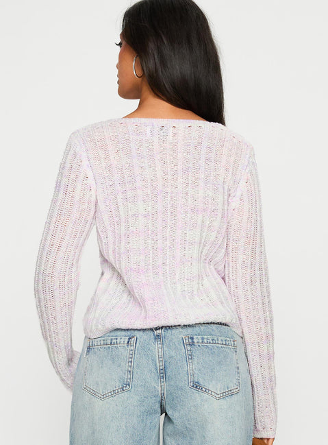 back view of model wearing Princess Polly Lenker Knit Jumper Lilac Cropped Jumpers Jumpers 