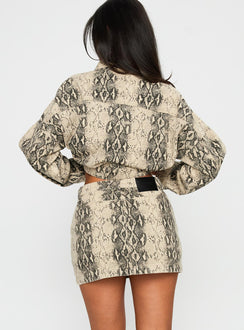 back view of model wearing Princess Polly Venom Mini Skirt Snake Mini Skirts 