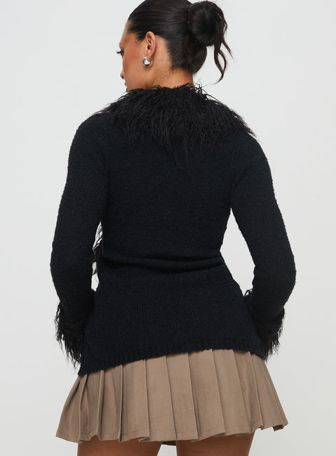 back view of model wearing Princess Polly Sistine Cardigan Black Longline Jumpers Jumpers 