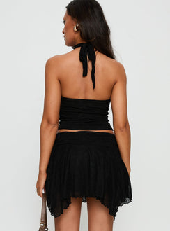 back view of model wearing Princess Polly Raeann Frill Mini Skirt Black Skirts 