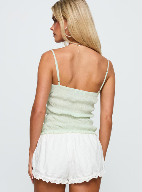 back view of model wearing Princess Polly Money Maker Ruched Cami Top Aqua Sleeveless Sweetheart 