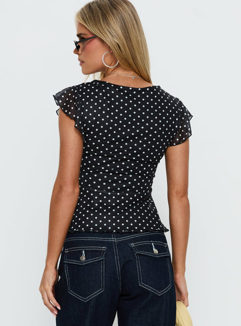 Auroraah Frill Top Black Polka