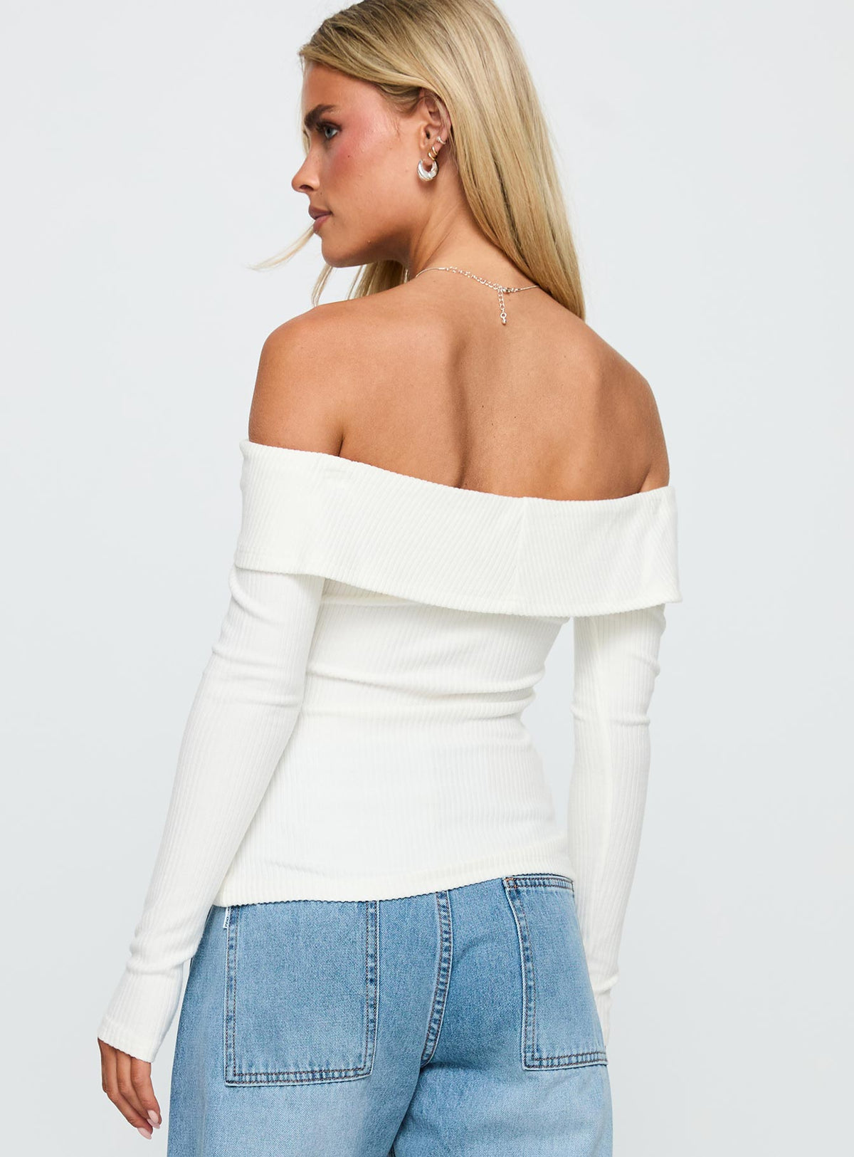 Dusk Dipped Off Shoulder Top White