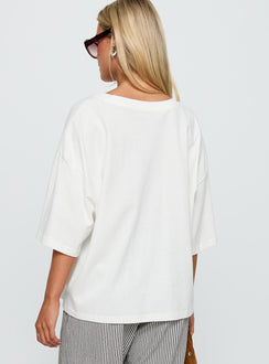 back view of model wearing Princess Polly Stay Spicy Graphic Top White Half Sleeves Crew Neck 