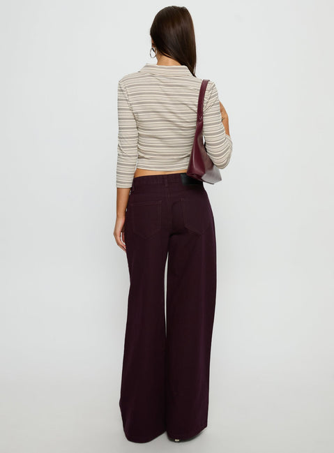 back view of model wearing Princess Polly Supercut Low Rise Baggy Pleat Jeans Currant Mid Rise Jeans Jeans 