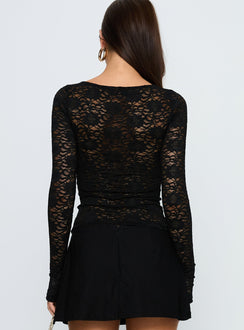 Whitnea Long Sleeve Lace Cut Out Top Black