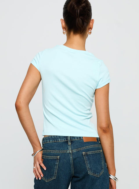 back view of model wearing Princess Polly Sweet Swans Baby Tee Blue Short Sleeves Crew Neck 