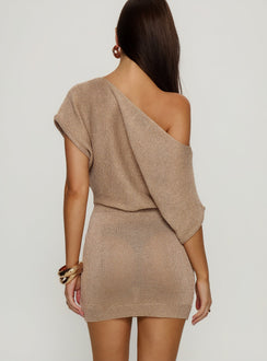 Kysa Off Shoulder Knit Mini Dress Beige