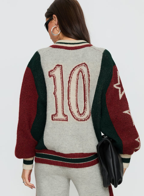 Brandyce Graphic Knit Jacket Grey / Red