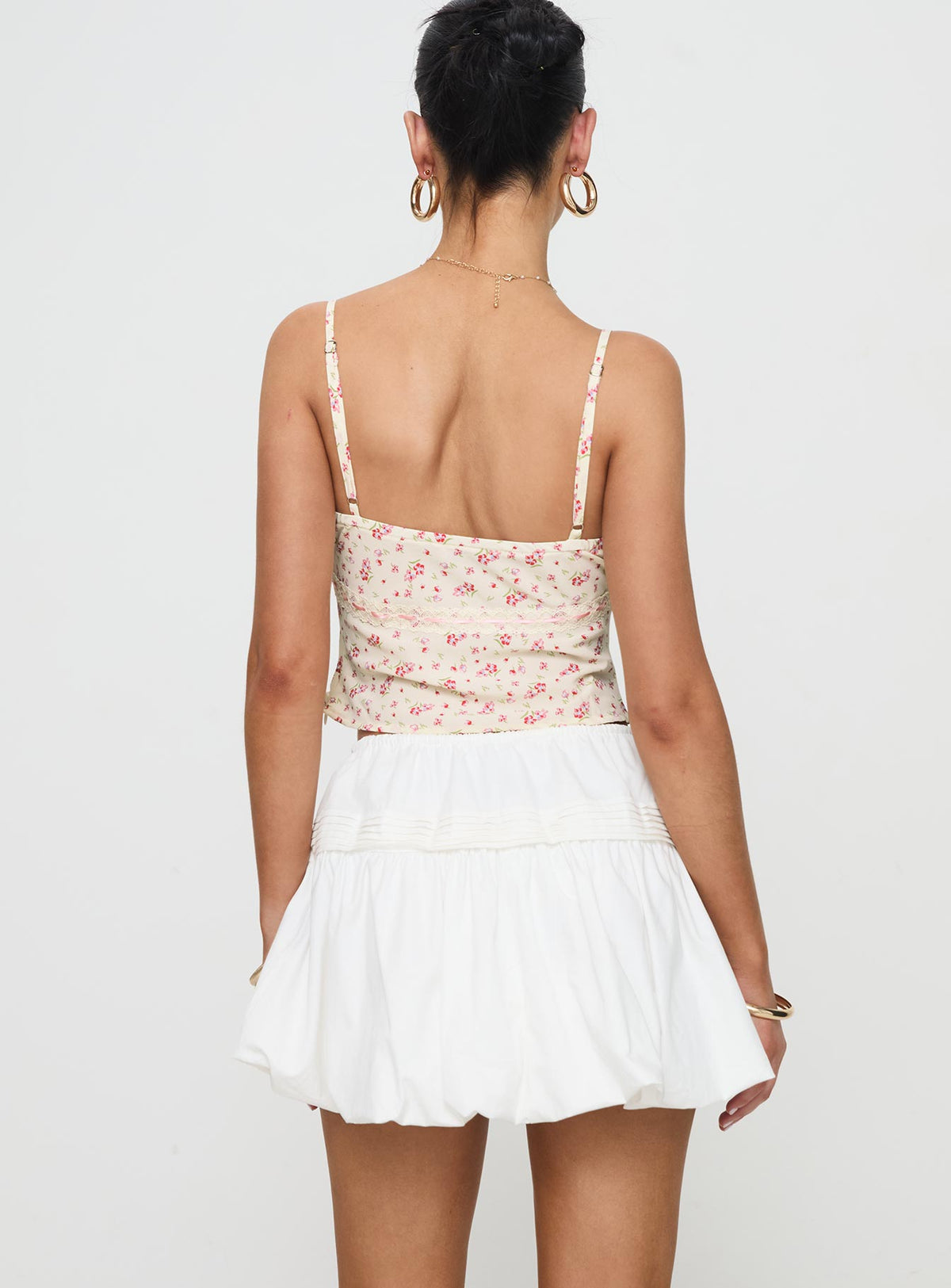back view of model wearing Princess Polly Dear London Bubble Hem Mini Skirt White Mini Skirts Skirts 