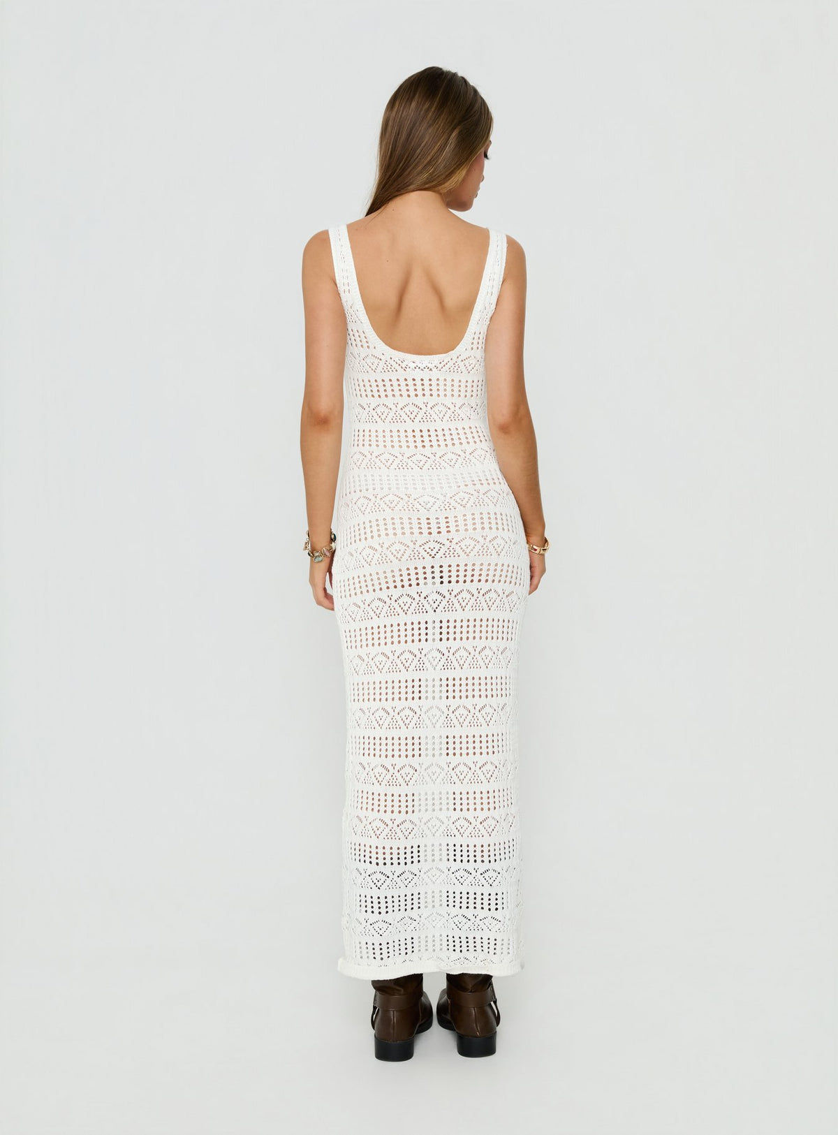 Ledena Knit V Neck Maxi Dress Cream