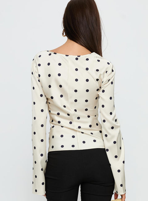 Mariah Long Sleeve Top Cream Polka