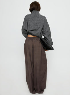 Bungala Oversized Relaxed Pants Brown Check Mid Rise Pants Pants 
