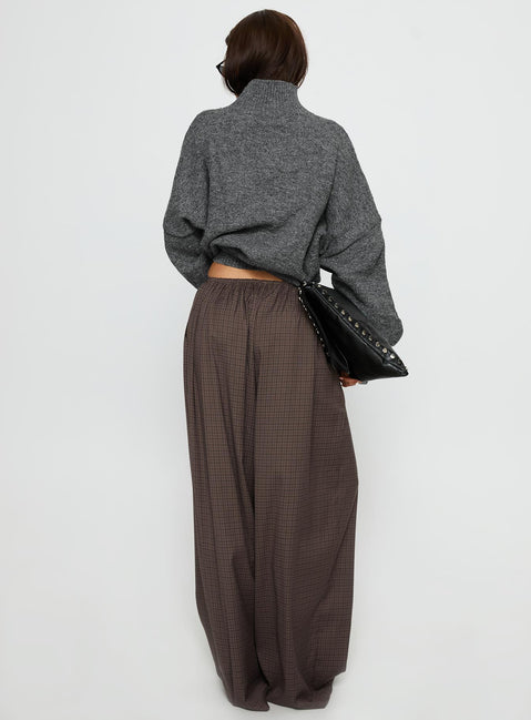 Bungala Oversized Relaxed Pants Brown Check Mid Rise Pants Pants 
