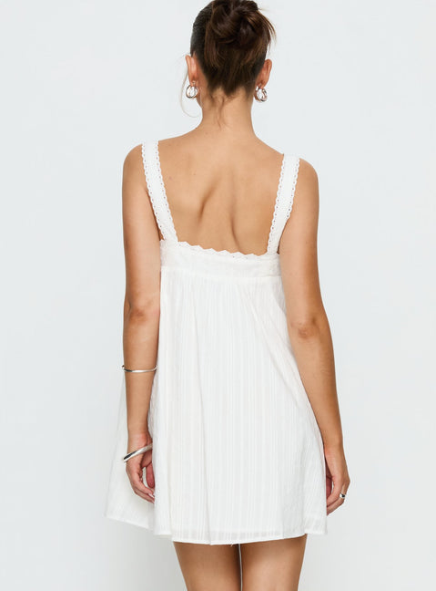 Reason To Stay Lace Trim Floaty Mini Dress White
