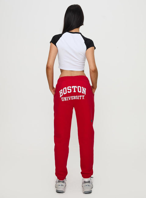 back view of model wearing Princess Polly BU Sweatpants Red High Rise Pants Pants 
