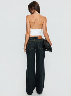 back view of model wearing Princess Polly Supercut Low Rise Baggy Pleat Jeans Grunge Wash Low Rise Jeans 